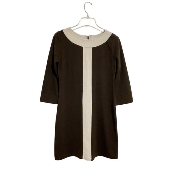 BCBGMaxAzria Colorblock Mini Shift Dress Size S Brown Cream Ponte Knit Office - Picture 1 of 9